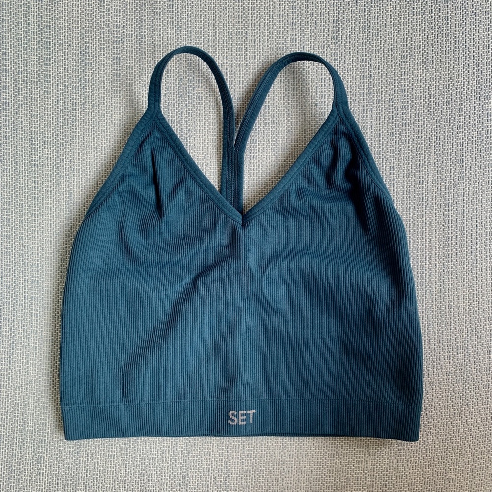 SOLD Set Active Ribbed V Bra Top in Neptune - Size M